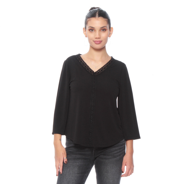 BLUSA MANGA 3/4 SOLIDO ESCOTE V CON APLICACION
