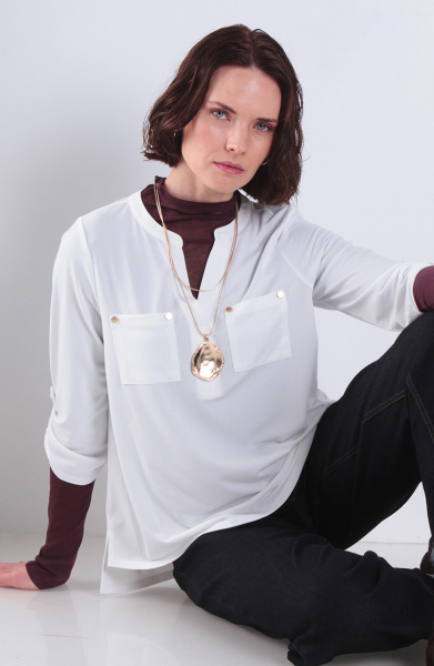 Blusa Manga 3/4 Escote V Con Bolsillos