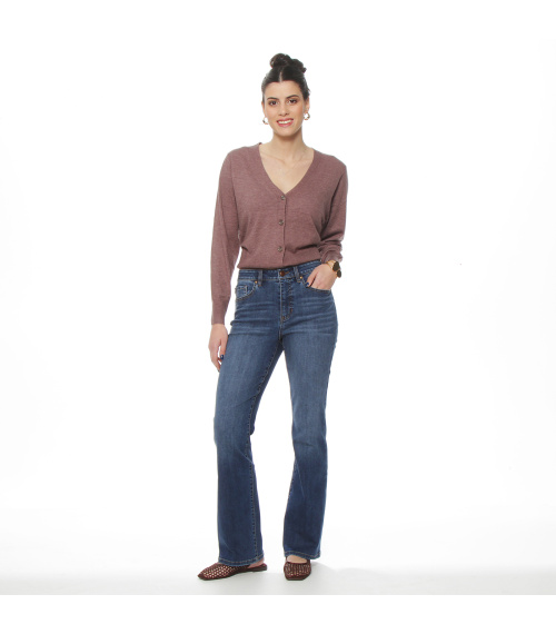 JEANS RECTO TIRO ALTO PRETINA BASICA 1 BOTON