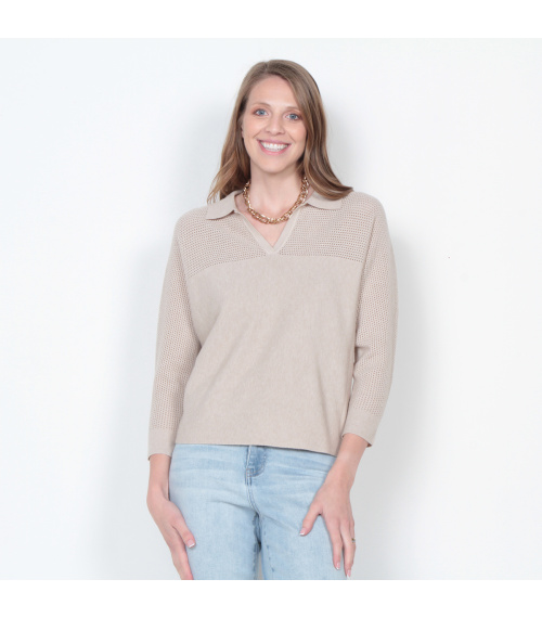 SWEATER MANGA 3/4 SOLIDO ESCOTE V