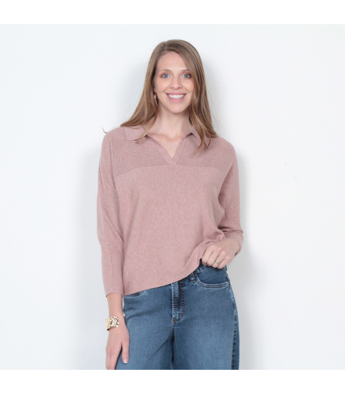 SWEATER MANGA 3/4 SOLIDO ESCOTE V