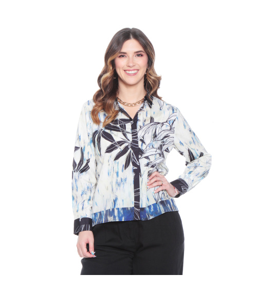 BLUSA MANGA LARGA ESTAMAPADA ABOTONADA EN DELANTERO