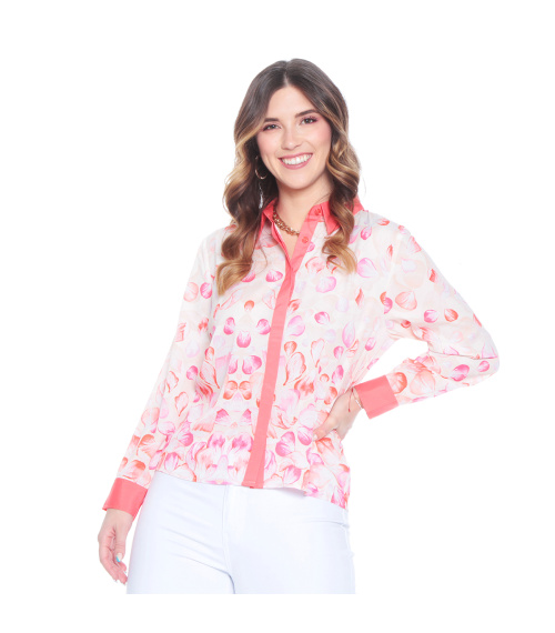 BLUSA MANGA LARGA ESTAMAPADA ABOTONADA EN DELANTERO