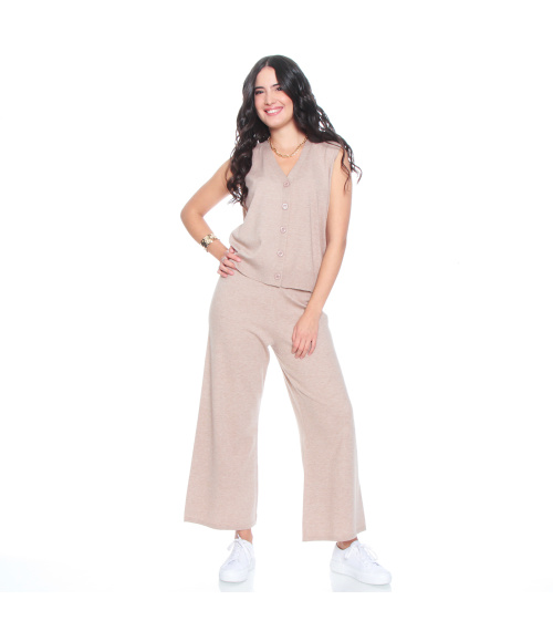 CONJUNTO CHALECO SIN MANGA Y PANTALON WIDE LEG TIRO ALTO