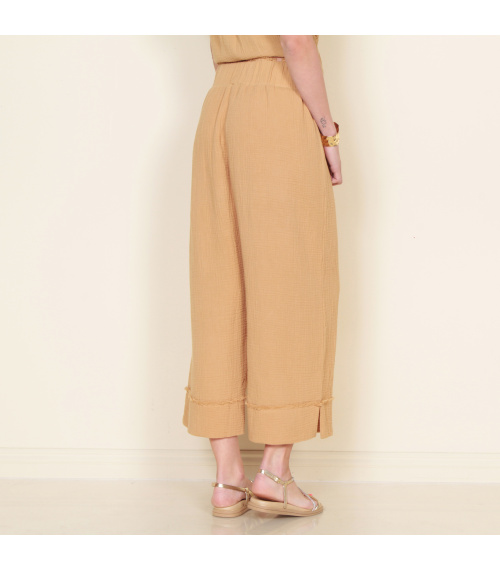 PANTALON WIDE LEG SOLIDO CON PRETINA ELASTICADA