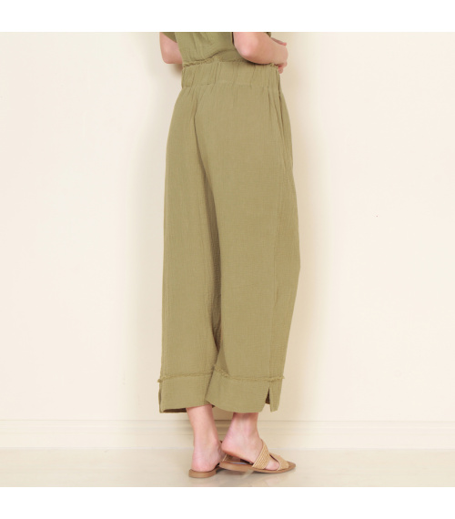 PANTALON WIDE LEG SOLIDO CON PRETINA ELASTICADA