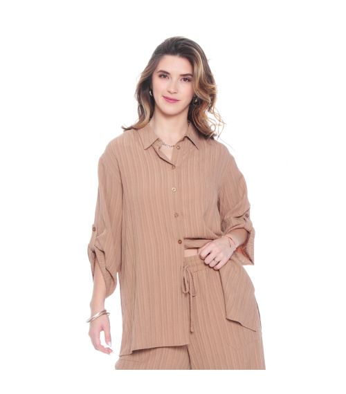 BLUSA MANGA LARGA SOLIDA ABOTONADA EN DELANTERO