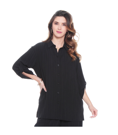 BLUSA MANGA LARGA SOLIDA ABOTONADA EN DELANTERO