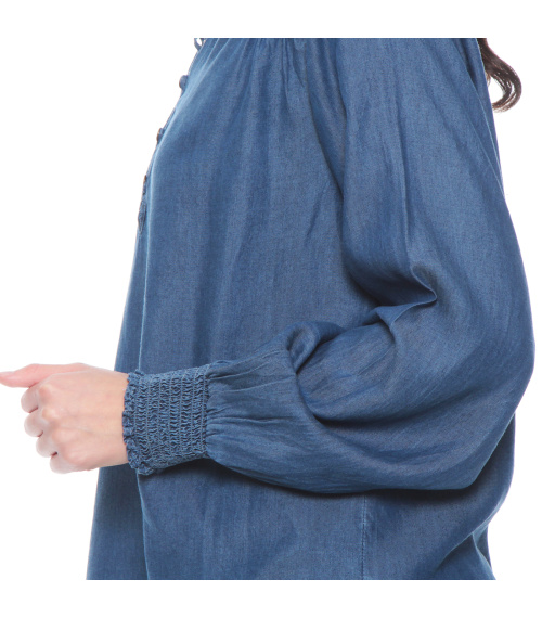 BLUSA MANGA LARGA TENCEL CUELLO MAO CON APLICACION EN HOMBROS