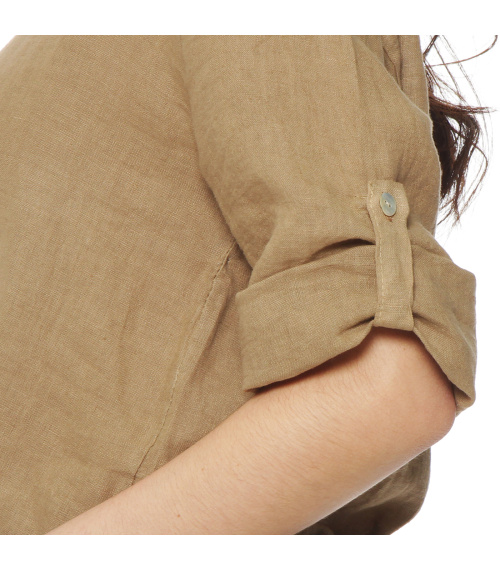 BLUSA MANGA 3/4 AJUSTABLE LINO SOLIDA ESCOTE V CINTURA AMARRADA