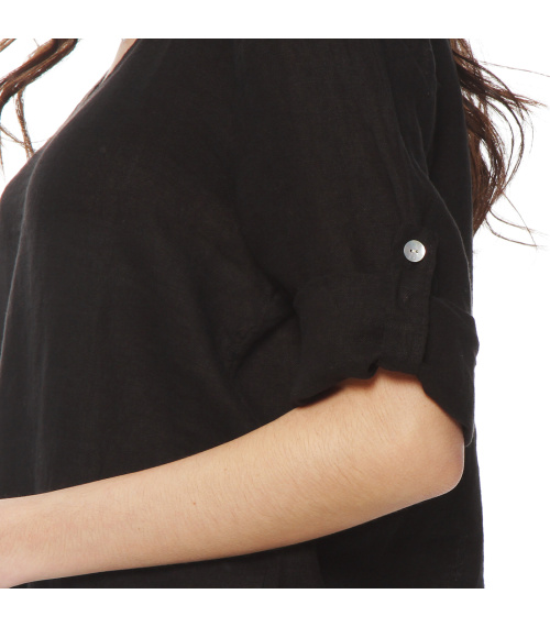 BLUSA MANGA 3/4 AJUSTABLE LINO SOLIDA ESCOTE V CINTURA AMARRADA