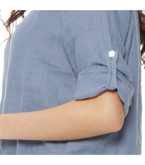 BLUSA MANGA 3/4 AJUSTABLE LINO SOLIDA ESCOTE V CINTURA AMARRADA
