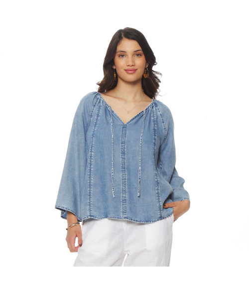 BLUSA MANGA LARGA LYOCELL ESCOTE V