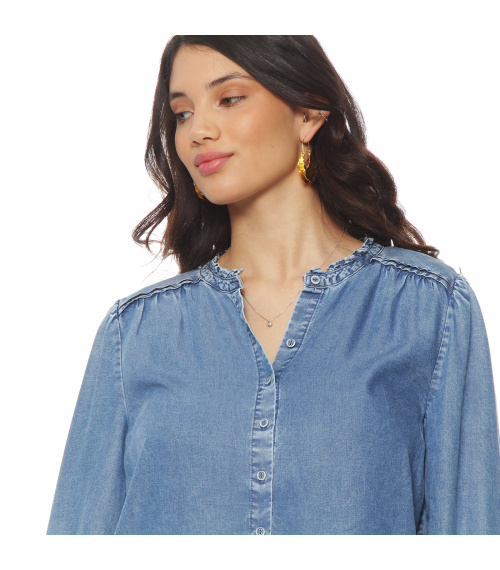 BLUSA MANGA LARGA LYOCELL ABOTONADA EN DELANTERO