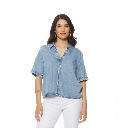 BLUSA MANGA CORTA LYOCELL ESCOTE V