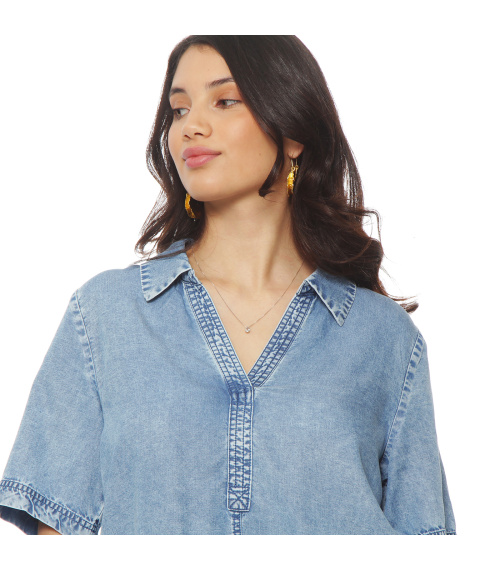 BLUSA MANGA CORTA LYOCELL ESCOTE V