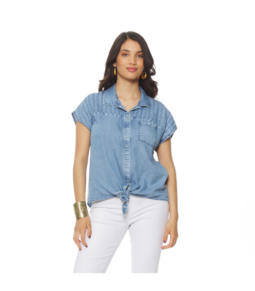 BLUSA LYOCELL MANGA CORTA ABOTONADA EN DELANTERO CON BOLSILLO
