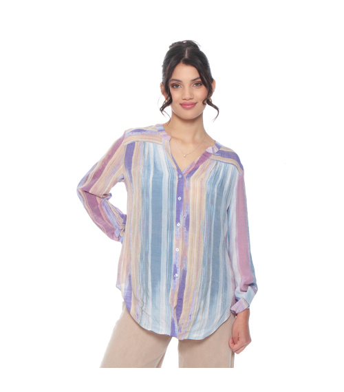 BLUSA MANGA LARGA LISTADA ABOTONADA EN DELANTERO