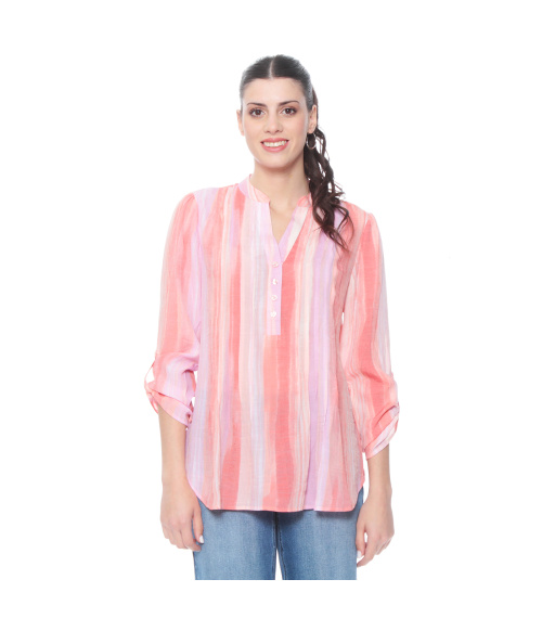 BLUSA MANGA LARGA LISTADA ESCOTE MAO