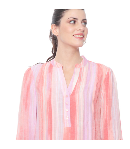 BLUSA MANGA LARGA LISTADA ESCOTE MAO