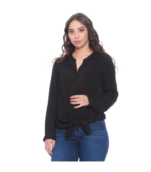 BLUSA ANUDADA CON UN BOLSILLO MANGA LARGA AJUSTABLE BOTONES DELANTERO