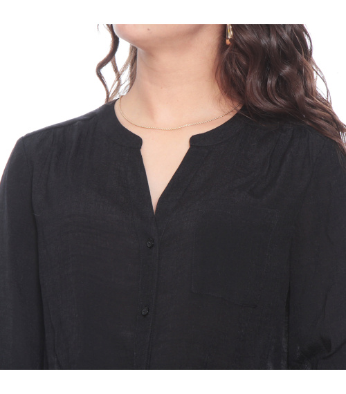 BLUSA ANUDADA CON UN BOLSILLO MANGA LARGA AJUSTABLE BOTONES DELANTERO