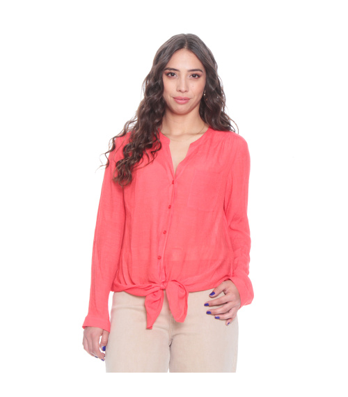 BLUSA ANUDADA CON UN BOLSILLO MANGA LARGA AJUSTABLE BOTONES DELANTERO