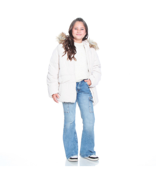 PARKA NINA MANGA LARGA CON CAPUCHA Y BOLSILLOS