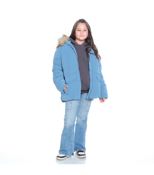 PARKA NINA MANGA LARGA CON CAPUCHA Y BOLSILLOS