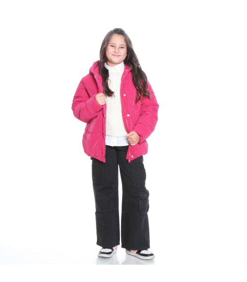 PARKA NINA MANGA LARGA CON BOLSILLO Y CAPUCHA