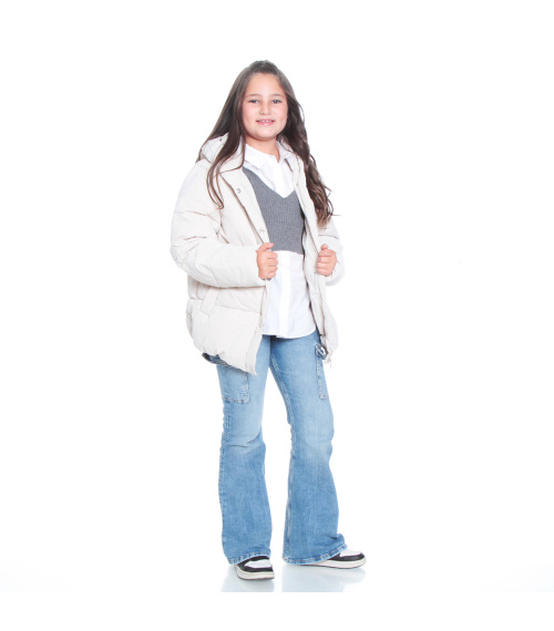 PARKA NINA MANGA LARGA CON BOLSILLO Y CAPUCHA