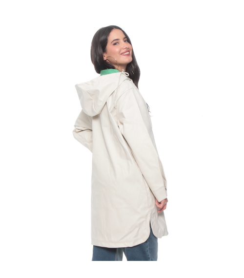 CHAQUETA IMPERMEABLE SOLIDA CON CAPUCHA Y BOLSILLOS