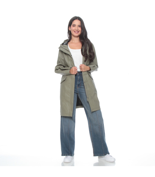 CHAQUETA IMPERMEABLE SOLIDA CON CAPUCHA Y BOLSILLOS