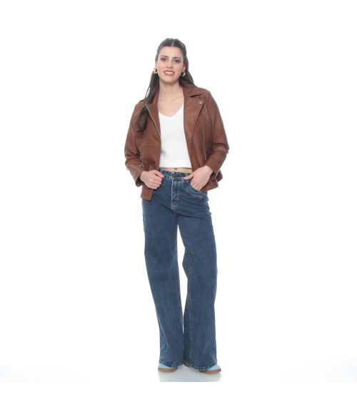 CHAQUETA MANGA LARGA CUERO ECOLOGICO CON CIERRES