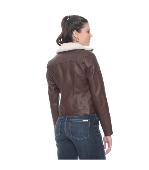 CHAQUETA MANGA LARGA CUERO ECOLOGICO CON CUELLO DE SHERPA