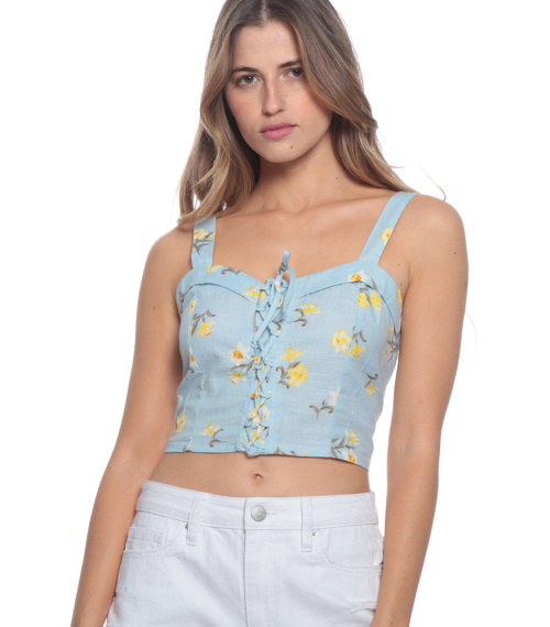 PETO SIN MANGA ESTAMPADO FLORAL ESCOTE CORAZON PABILO ENTRELAZADO DELANTERO