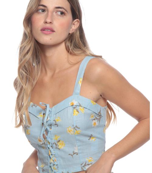 PETO SIN MANGA ESTAMPADO FLORAL ESCOTE CORAZON PABILO ENTRELAZADO DELANTERO