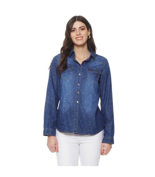 BLUSA DENIM CUELLO CAMISERO PRINT