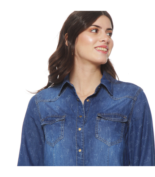 BLUSA DENIM CUELLO CAMISERO PRINT
