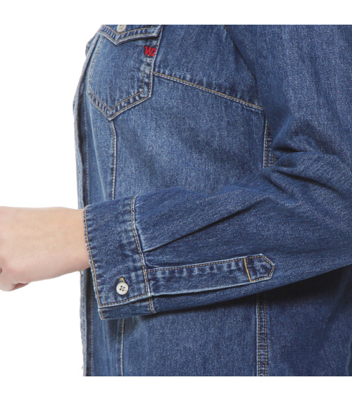 BLUSA MANGA LARGA DENIM CON BOLSILLO Y TAPAETA ABROCHADA EN EL FRENTE