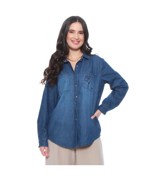 BLUSA DENIM BORDADO CUELLO CAMISERO