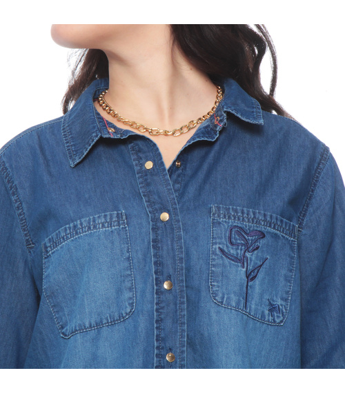BLUSA DENIM BORDADO CUELLO CAMISERO