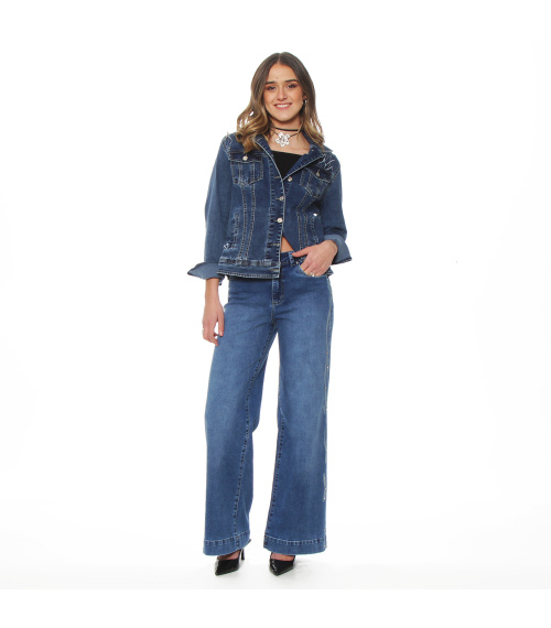 CHAQUETA DENIM APLICACION TACHAS