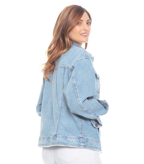CHAQUETA DEMIN MANGA LARGA CUELLO CAMISERO BOLSILLOS