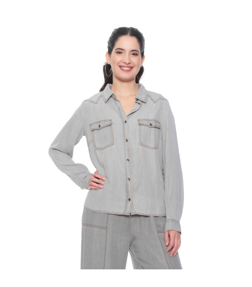 BLUSA MANGA LARGA LYOCELL ABOTONADA EN DELANTERO Y BOLSILLOS