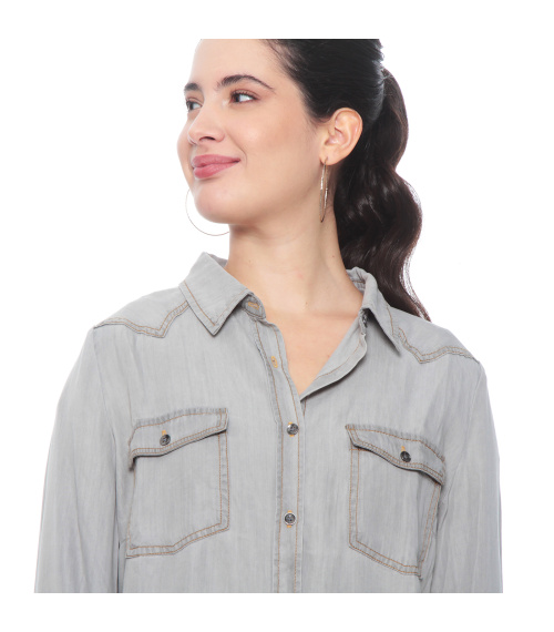 BLUSA MANGA LARGA LYOCELL ABOTONADA EN DELANTERO Y BOLSILLOS