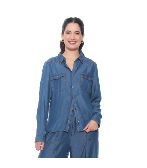 BLUSA MANGA LARGA LYOCELL ABOTONADA EN DELANTERO Y BOLSILLOS
