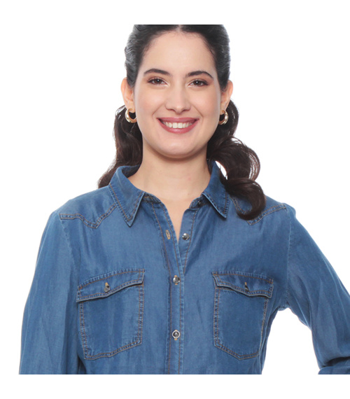BLUSA MANGA LARGA LYOCELL ABOTONADA EN DELANTERO Y BOLSILLOS