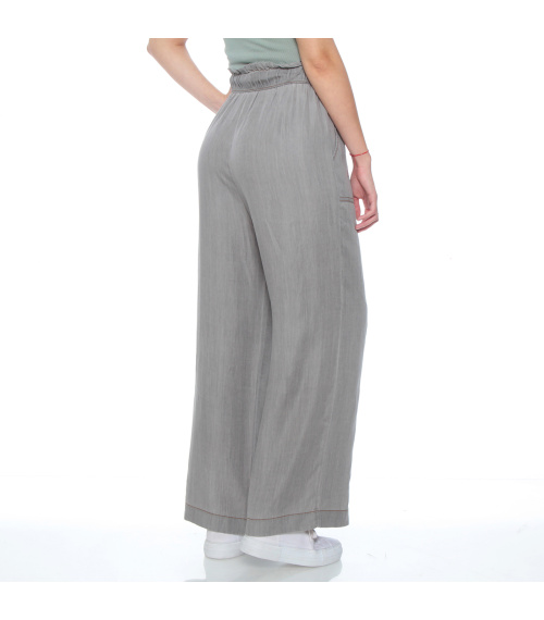 PANTALON LYOCELL WIDE LEG TIRO ALTO PRETINA ELASTICADA CON LAZO