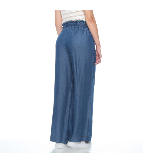 PANTALON LYOCELL WIDE LEG TIRO ALTO PRETINA ELASTICADA CON LAZO
